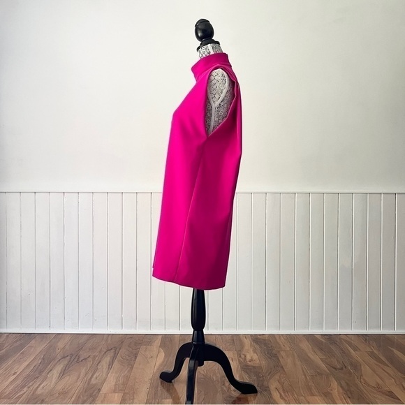 Zara Neon Fuchsia High Collar Shoulder Pads Sleeveless Mini Dress Size S - Picture 6 of 16